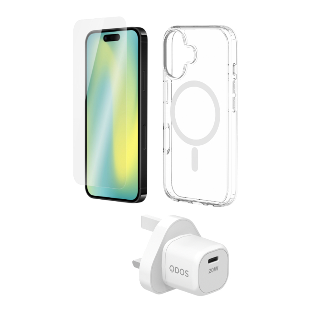 QDOS Starter Pack Case, Power, Glass iPhone 17 Clear/White