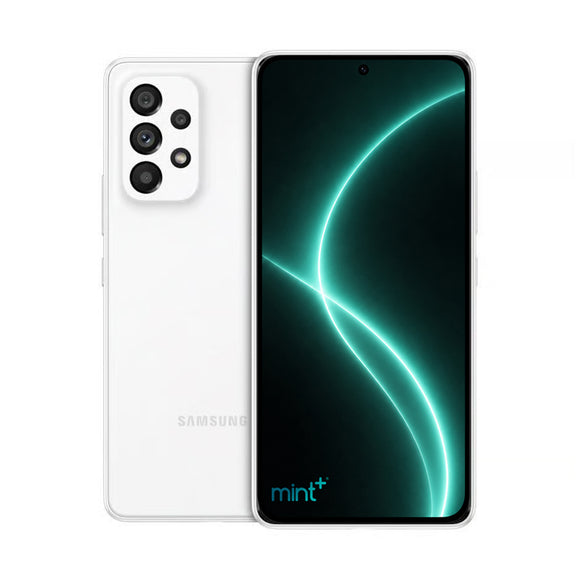 photo of Samsung Galaxy A53 white with mint+ wallpaper