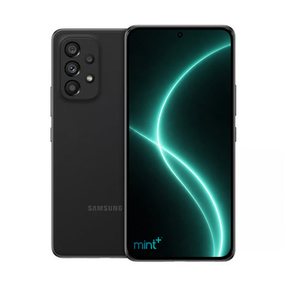 photo of Samsung Galaxy A53 5G black with mint+ wallpaper