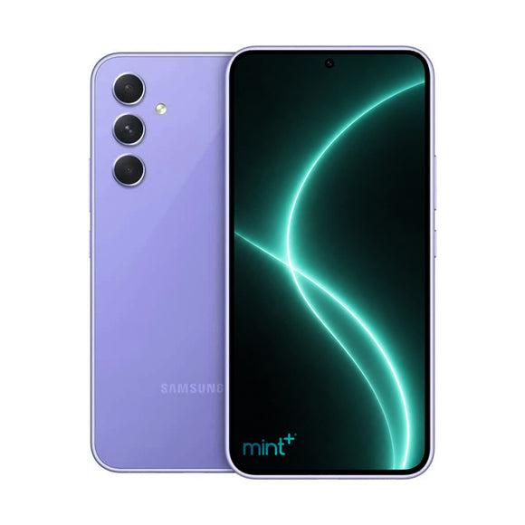 photo of Samsung Galaxy A54 purple with mint+ wallpaper
