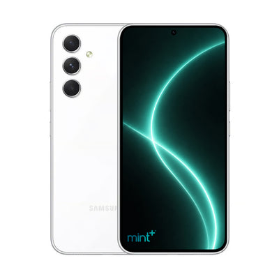photo of Samsung Galaxy A54 white with mint+ wallpaper