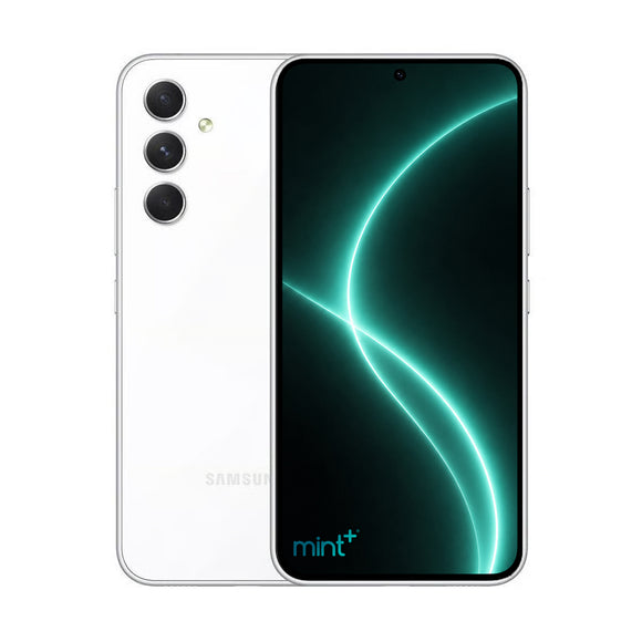photo of Samsung Galaxy A54 white with mint+ wallpaper
