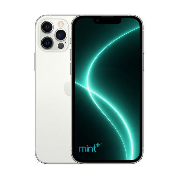 Photo of iPhone 12 pro max silver with mint+ wallpaper