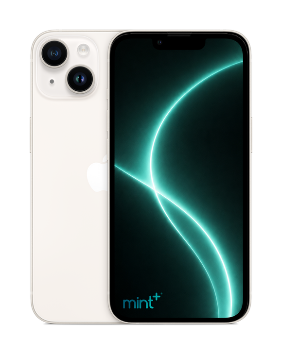 photo iPhone 14 Plus white with mint+ wallpaper