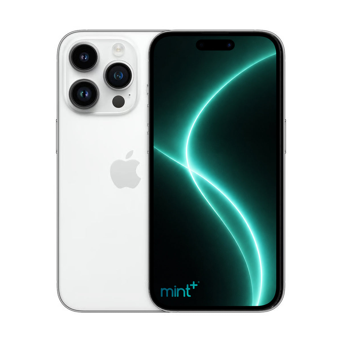 Photo of iPhone 14 pro max silver with mint+ wallpaper