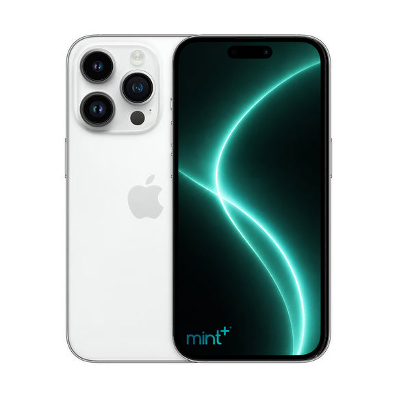 Photo of iPhone 14 pro max silver with mint+ wallpaper