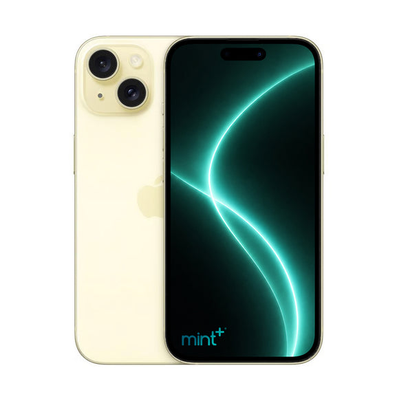Photo of iPhone 15 yellow with mint+ wallpaper