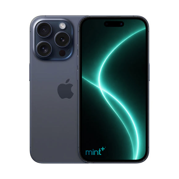 Photo of iPhone 15 pro max blue with mint+ wallpaper