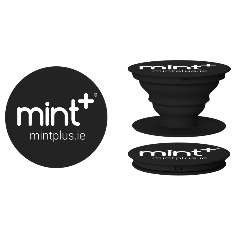 Mint+ POP Socket. Black with white Mint+ logo